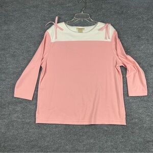 Bechamel Pink & White Bow-Shoulder Cotton Top – L